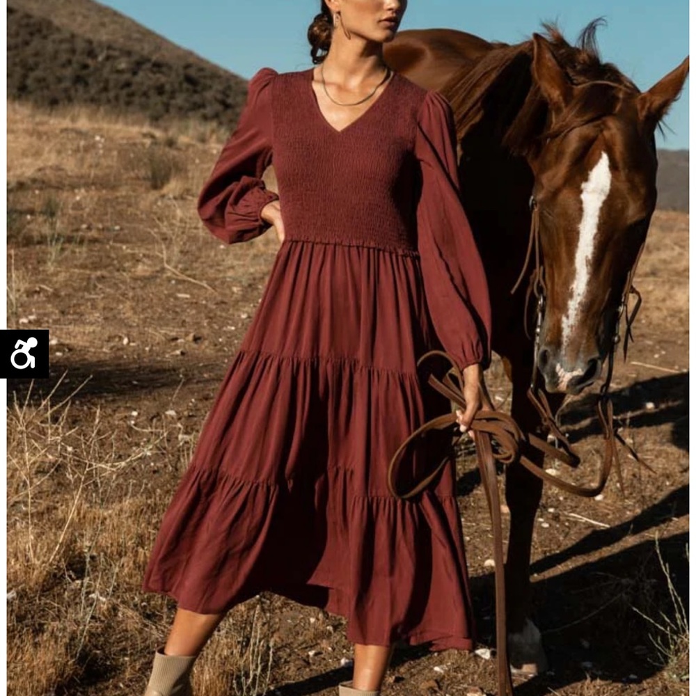 Bohemian smocked tiered midi dress